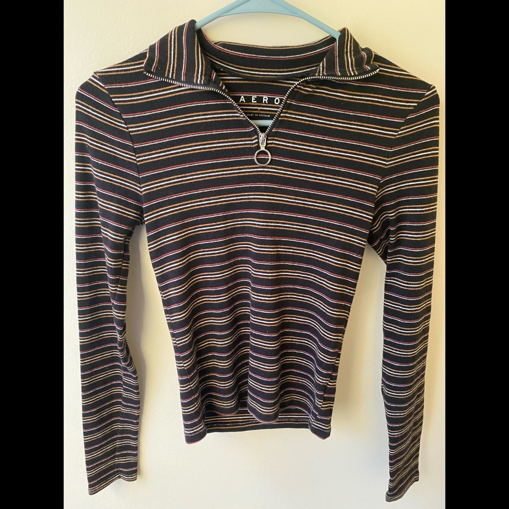 Vintage Stripped Aeropostale Zip Up Turtleneck